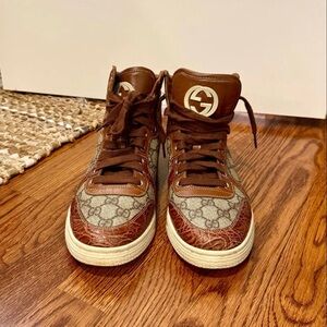 Gucci GG Imprime High-Top Sneakers – Brown/Gray – Unisex – Repairable Wear